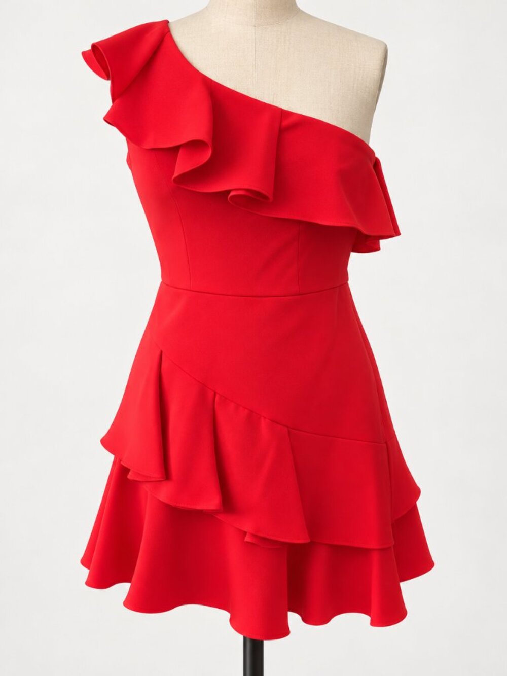 BCBGMAXAZRIA Red One Shoulder Ruffle Mini Cocktail Dress Size 6